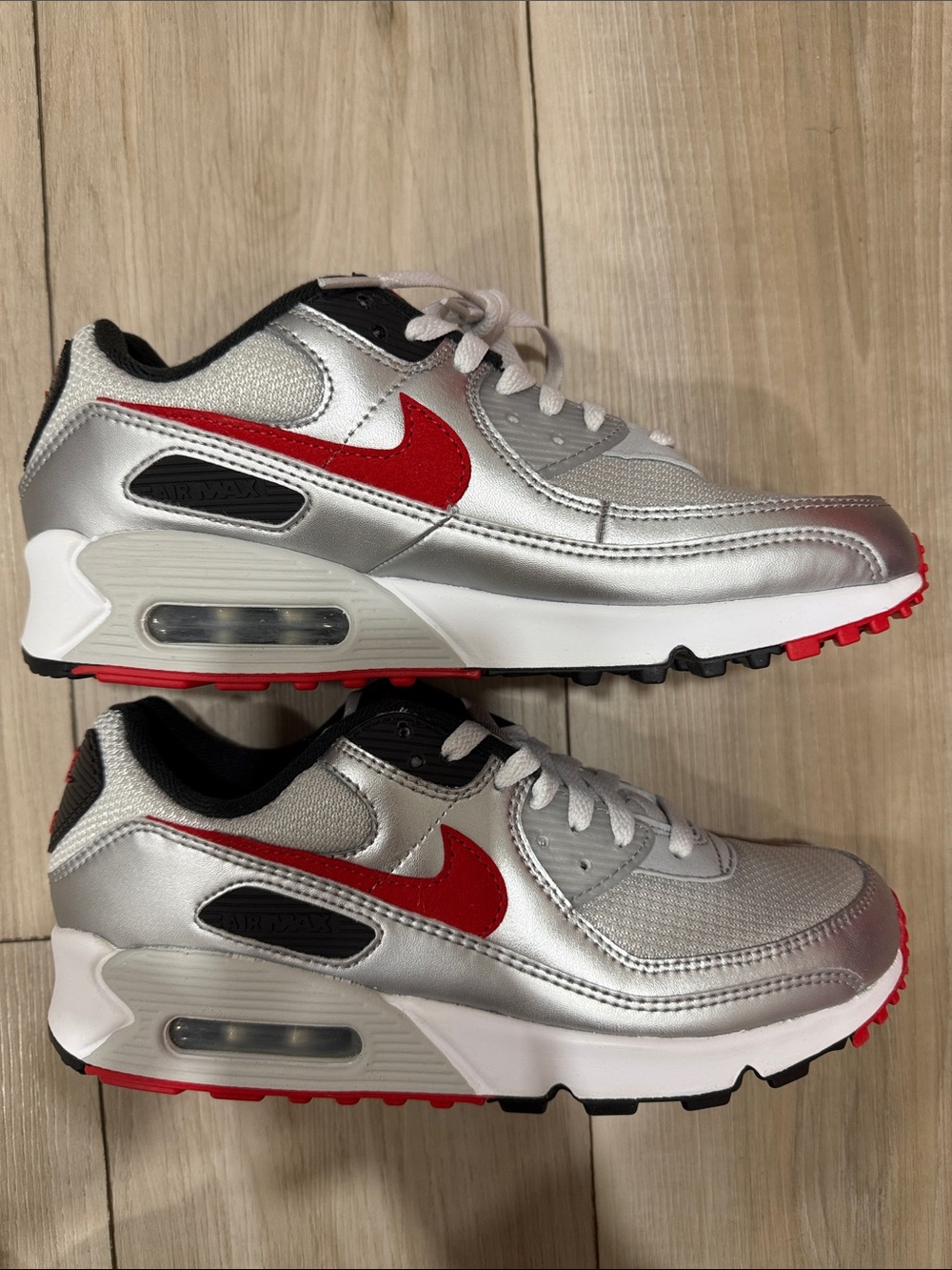 Nike Silver and Red Low-Top Athletic Sneakers